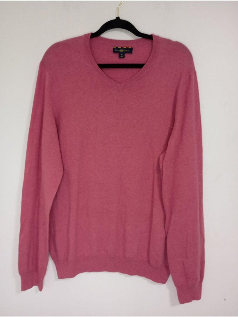 Club Room Mens Pink V-Neck Cotton Cashmere Blend Sweater Medium Size M